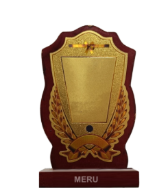Elegant wooden trophy showcasing award recognition.