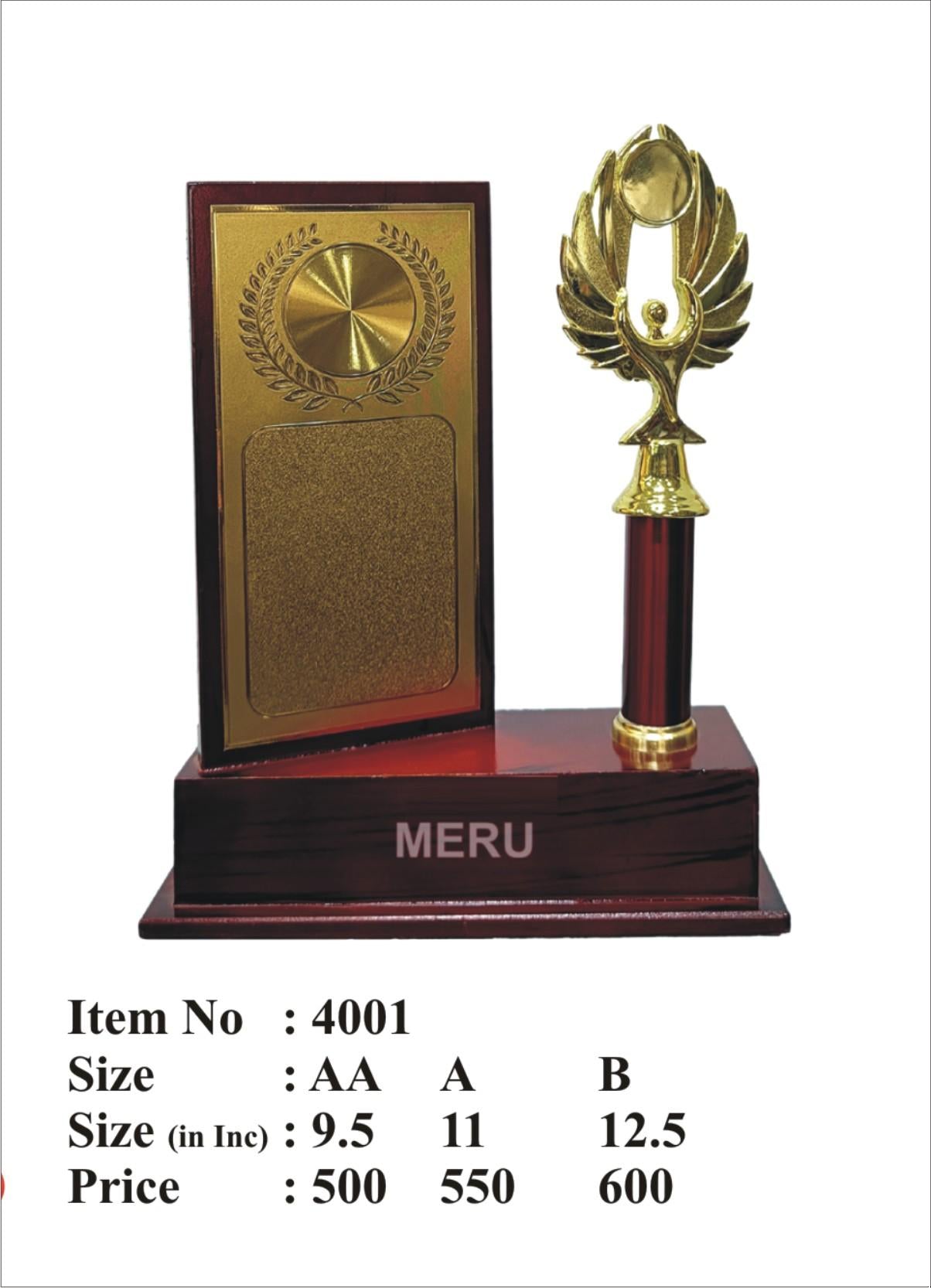 Wooden memento trophy with a golden figurine; perfect for awards and recognition.