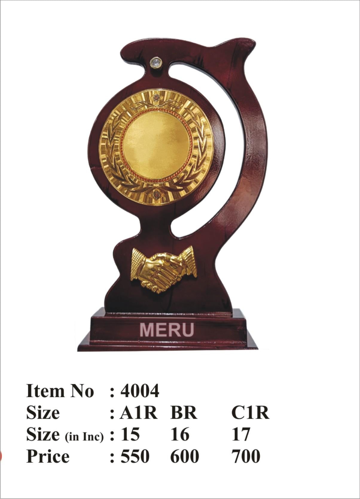 Wooden Award Trophy 4004 - Golden Handshake Detail