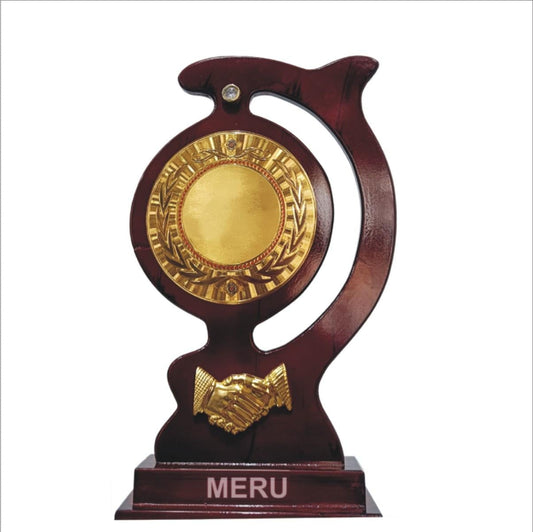 Wooden Award Trophy 4004 - Golden Handshake Detail