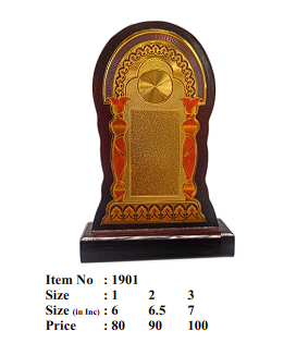 Wooden trophy with gold plate for personalized engraving.