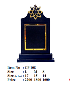 Elegant wooden memento trophy with gold border; ideal for corporate awards.