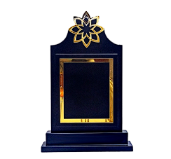 Elegant wooden memento trophy with gold border; ideal for corporate awards.