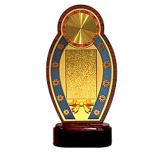 Elegant wooden trophy with gold plate; ideal for employee recognition awards.