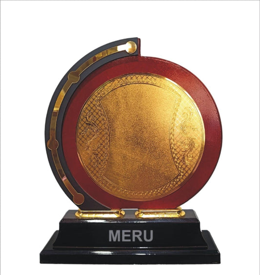 Wooden memento trophy with gold plate; perfect for employee recognition awards.
