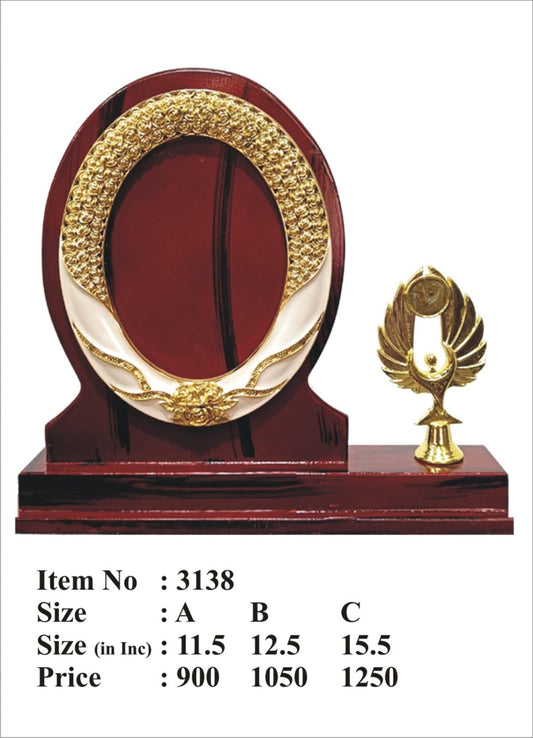 Custom wooden trophy award memento; ideal for employee recognition and corporate awards.